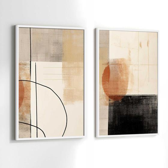 Imagem de Conjunto de Quadros Decorativos com Moldura Abstrato Moderno  Geometrico Marrom  Sala Quarto Kit 2 