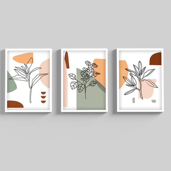 Imagem de Conjunto de Quadros Decorativos Moldura e Vidro Abstrato Sala Quarto