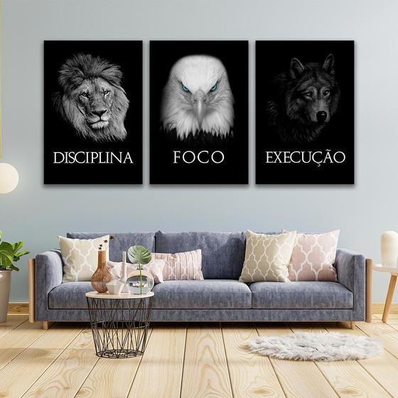 Conjunto de Quadros Trio Disciplina, Foco e Execução Menor preço em Conjunto de Quadros Trio Disciplina, Foco e Execução