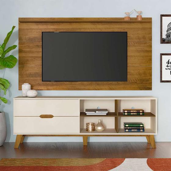 Imagem de Conjunto de Rack Verona 2 GV com Painel para TV até 42 polegadas Slim Off White e Pinho