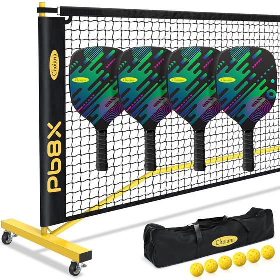 Imagem de Conjunto de rede Pickleball Choiana com 4 pás e 6 bolas, portátil de 22 pés