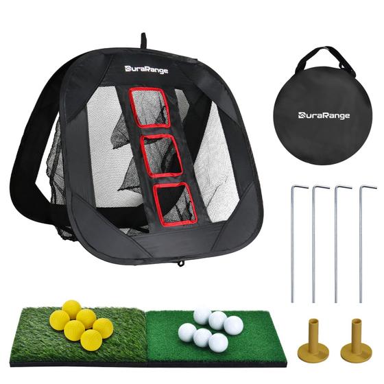 Imagem de Conjunto de redes de lascas de golfe DURARANGE Pop-up com tapetes e bolas pretas