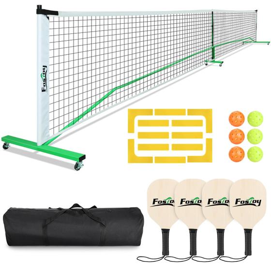 Imagem de Conjunto de redes Pickleball Fostoy 22 pés com rodas, 4 pás e 6 bolas