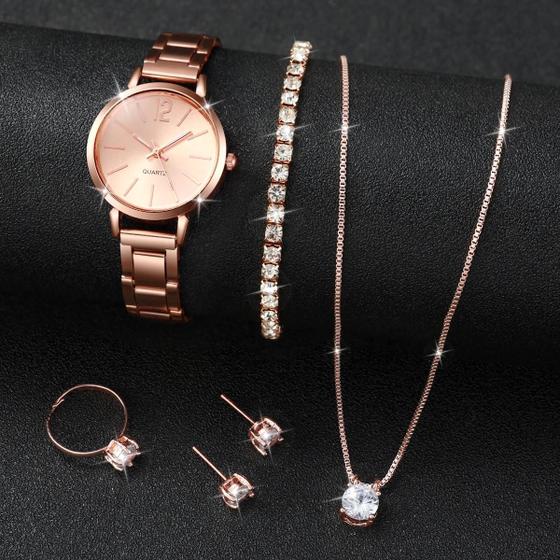 Imagem de Conjunto de Relógio e Joias Feminino com Diamantes - 6 Peças - Design Moderno