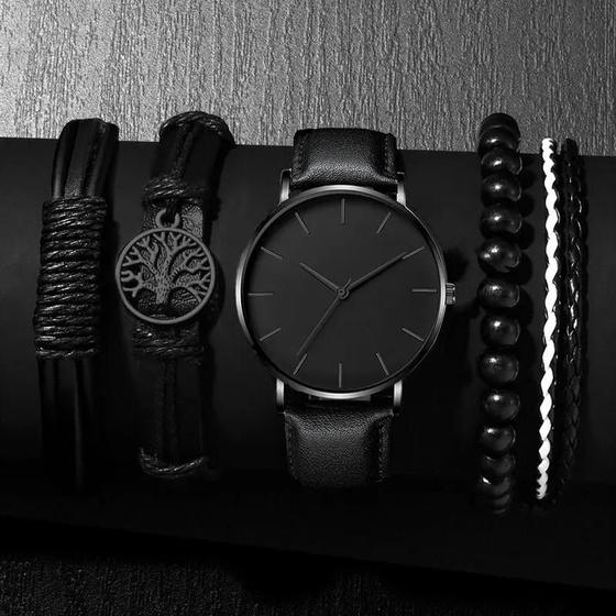 Imagem de Conjunto de Relógios Masculinos de Quartzo - 5 Peças com Pulseira de Couro Luxo