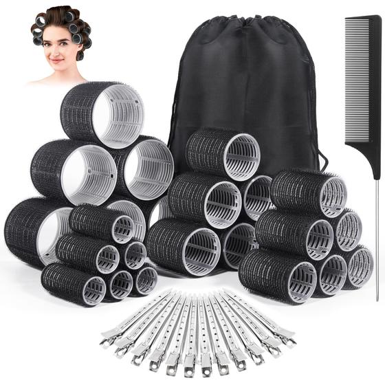 Imagem de Conjunto de rolos de cabelo Dejiovey 38 unidades para cabelos longos com clipes e bolsa