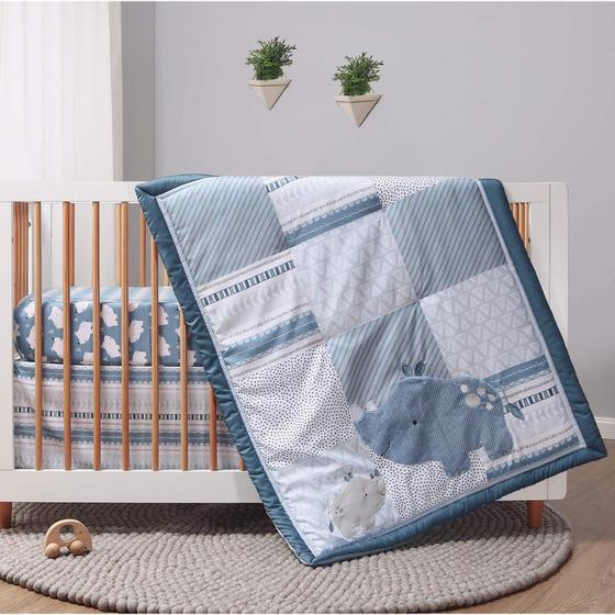 Imagem de Conjunto de roupa de cama de berço The Peanutshell Little Rhino, 3 peças, azul