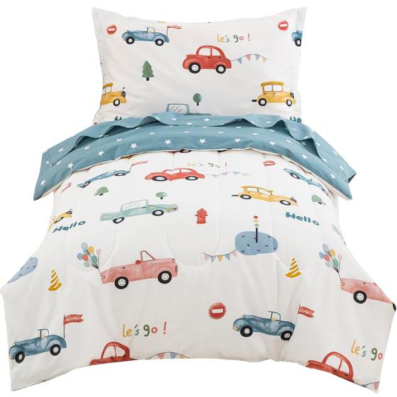 Imagem de Conjunto de Roupa de Cama Infantil Cars - 4 Peças de Algodão Azul