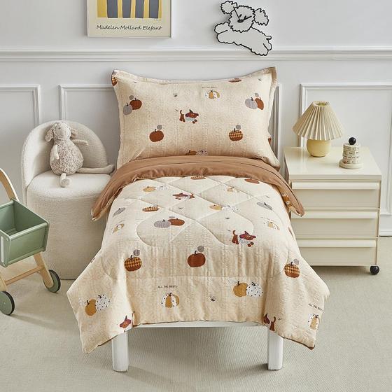 Imagem de Conjunto de roupa de cama infantil DuShow Seersucker para menino de 4 peças