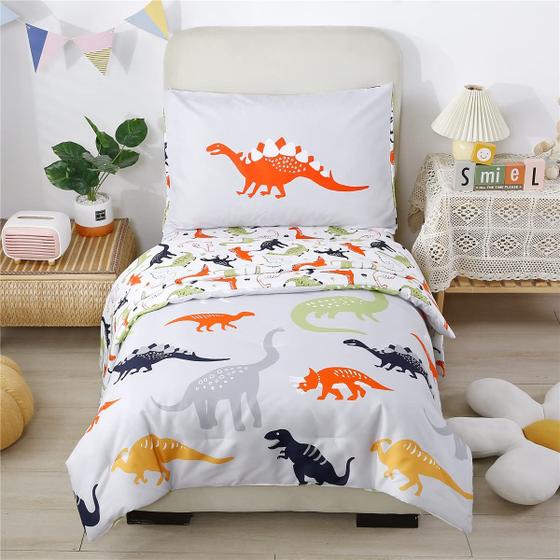 Imagem de Conjunto de Roupa de Cama Infantil URBONUR - Ultra Soft com Estampa de Dinossauro Cinza