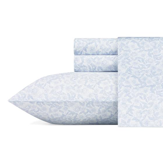 Imagem de Conjunto de roupa de cama Laura Ashley tamanho completo 100% algodão azul acetinado