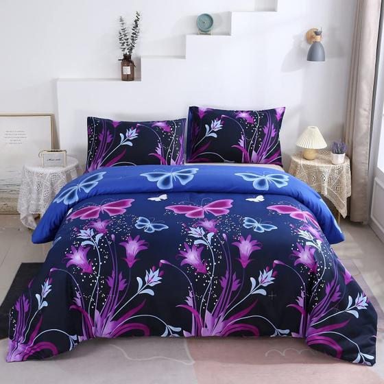 Imagem de Conjunto de roupa de cama RYNGHIPY Purple Butterfly Girls Twin Size