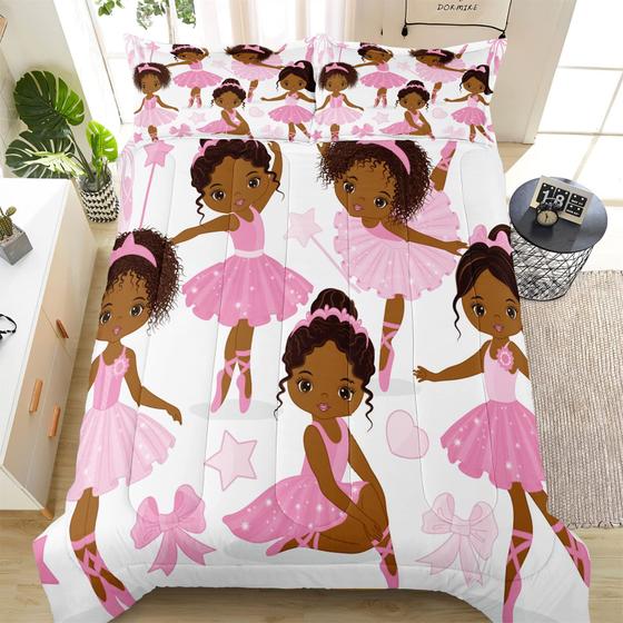 Imagem de Conjunto de roupa de cama SIRDO African American Magic Co Twin Girls