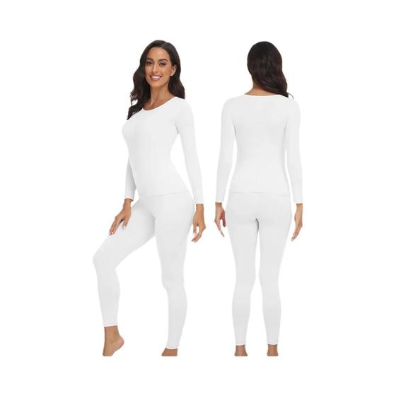 Imagem de Conjunto De Roupa Íntima Térmica Leve Feminino Longo Johns Camada Base Tempo Frio Pijama Quente Tops