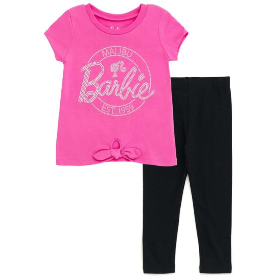 Imagem de Conjunto de roupas Barbie Big Girls, camiseta e leggings rosa/pretas