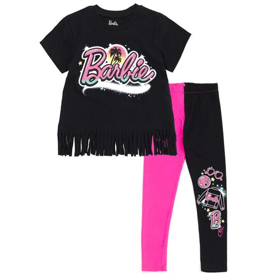 Imagem de Conjunto de Roupas Barbie para Meninas - Camiseta e Leggings Rosa/Pretas