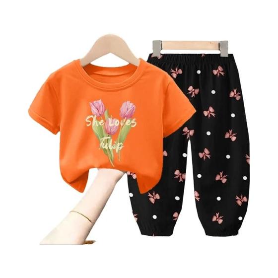 Imagem de Conjunto de Roupas de Verão para Meninas - 2 Peças - Camiseta e Calça