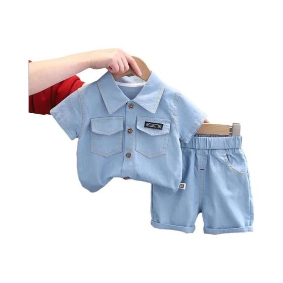 Imagem de Conjunto de Roupas Infantil Masculino Verão 2024 - Camisa de Manga Curta e Calça Casual