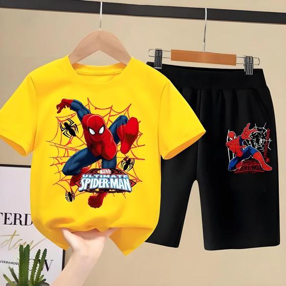 Imagem de Conjunto De Roupas Infantis De Verão Do Homem-Aranha Disney Meninos Camiseta De Manga Curta E Shorts