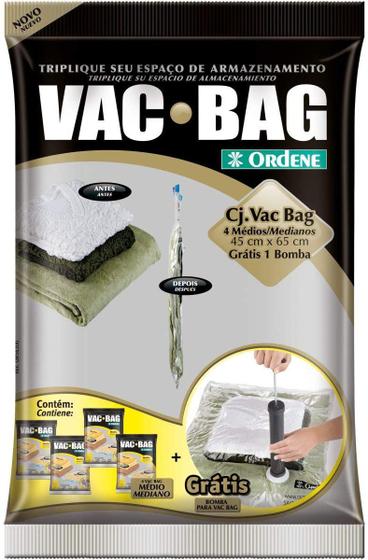 Imagem de Conjunto de Saco a Vácuo para Armazenamento, Vac Bag, Contém 4 Sacos Médios (45 cmx65 cm) + Bomba Plástica, Ordene.