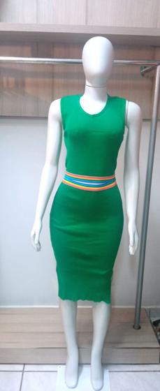Imagem de Conjunto de saia e cropped no tricô com elástico arco íris