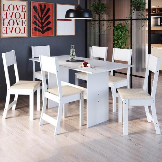 Imagem de Conjunto De Sala De Jantar Fidelitá Siena Com 6 Cadeiras Branco Assento Linho