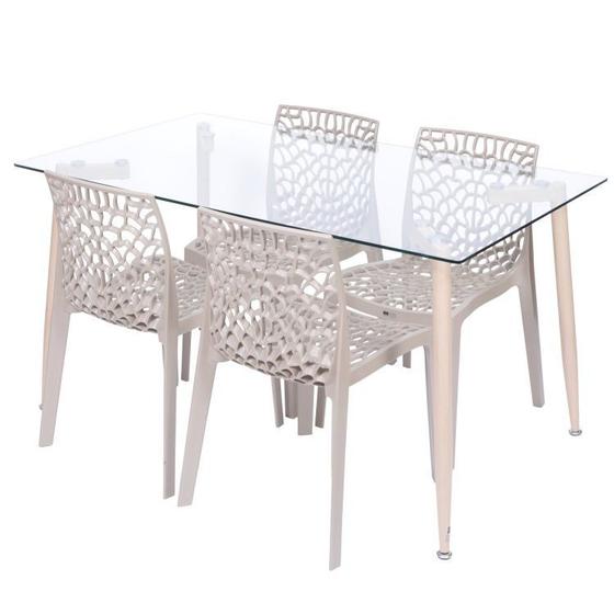 Imagem de Conjunto de Sala de Jantar Mesa com Tampo de Vidro com 4 Cadeiras Gruvyer OR Design Espresso Móveis