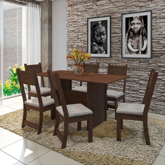 Conjunto de sala de jantar sophie belas 150 cm com 6 cadeiras noce assento linho Menor preço em Conjunto de sala de jantar sophie belas 150 cm com 6 cadeiras noce assento linho