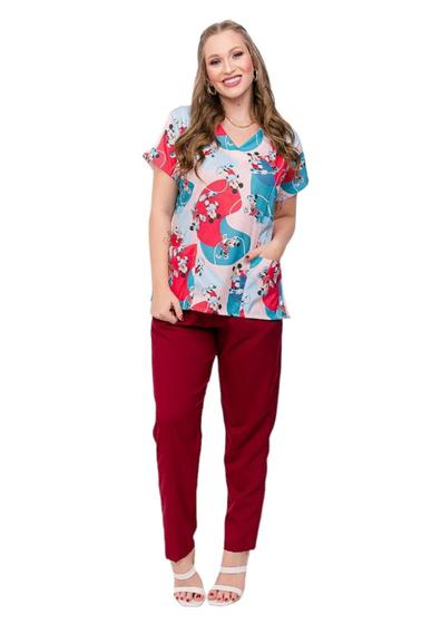 Imagem de Conjunto de Scrubs Feminino com Blusa Estampado Calça Lisa