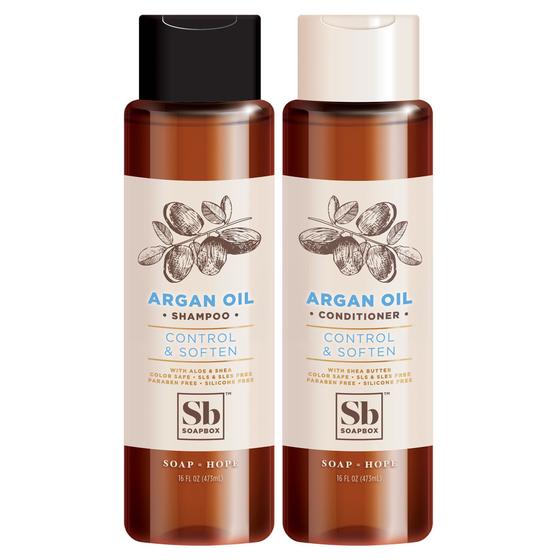 Imagem de Conjunto de shampoo e condicionador Soapbox Argan Volumizing 480 ml x2