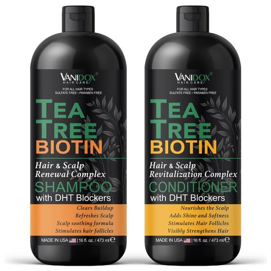Imagem de Conjunto de shampoo e condicionador VANIDOX Tea Tree com biotina 480 mL