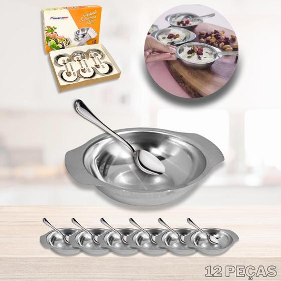 Conjunto De Sobremesa Inox 12 Peças Colher Colherzinhas Taças Tacinhas Tigelas Bowl Menor preço em Conjunto De Sobremesa Inox 12 Peças Colher Colherzinhas Taças Tacinhas Tigelas Bowl