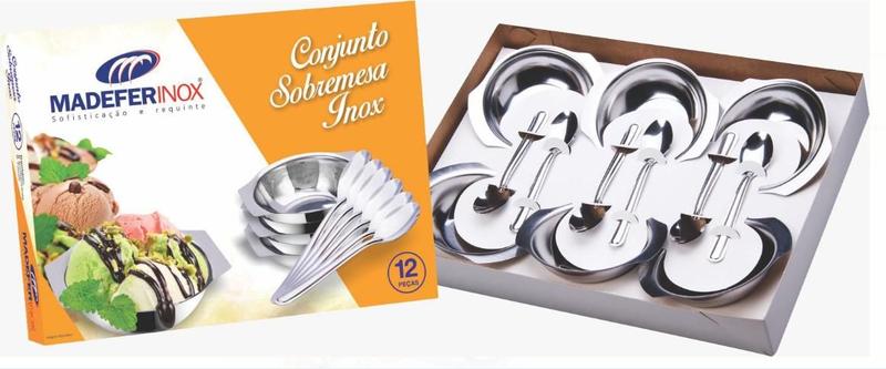 Imagem de Conjunto de Sobremesa Inox/ Tigelas com colher 12 Peças