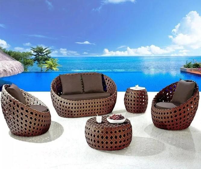 Conjunto De Sofá 02 Lugares Área Externa Fibra Sintética Sarah Móveis