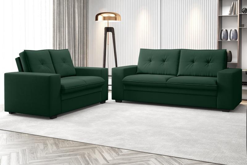 Imagem de Conjunto de Sofá 2 e 3 Lugares Fixo Verona Velosuede Verde - NETSOFAS