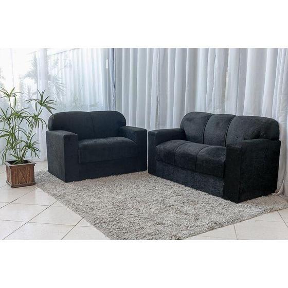 Conjunto de sofá 2 e 3 Lugares Mily Suede Preto Menor preço em Conjunto de sofá 2 e 3 Lugares Mily Suede Preto