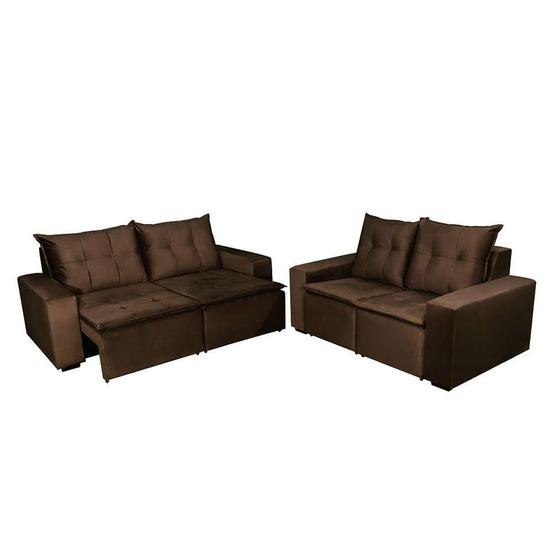 Imagem de Conjunto de Sofá 2 e 3 Lugares Retrátil Paraty Suede Chocolate