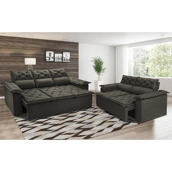 Conjunto de Sofá 3 e 2 Lugares Retrátil e Reclinável Cama inBox Compact 2,00x1,50m Velusoft Café - Sofás - Magazine Luiza Conjunto de Sofá 3 e 2 Lugares Retrátil e Reclinável Cama inBox Compact 2,00x1,50m Velusoft Café - Sofás - Magazine Luiza