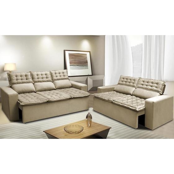 Conjunto de Sofá 3 e 2 Lugares Retrátil e Reclinável Cama inBox Slim 2,00x1,50m Velusoft Bege Menor preço em Conjunto de Sofá 3 e 2 Lugares Retrátil e Reclinável Cama inBox Slim 2,00x1,50m Velusoft Bege