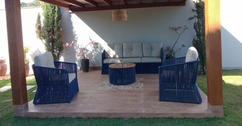 Conjunto de sofá 3L + 2 Poltronas + Champanheira 90x90cm c/ madeira Cumaru e bowl 27.5cm alumínio - Corda náutica e alumínio para áreas externas e int Menor preço em Conjunto de sofá 3L + 2 Poltronas + Champanheira 90x90cm c/ madeira Cumaru e bowl 27.5cm alumínio - Corda náutica e alumínio para áreas externas e int