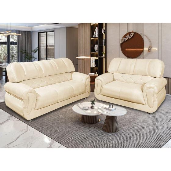 Conjunto de Sofá 3x2 Lugares Bello Estofados Genova Creme Conjunto de