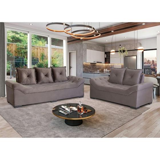 Conjunto de Sofá 3x2 Lugares Italia Design Estofados Cinza Conjunto