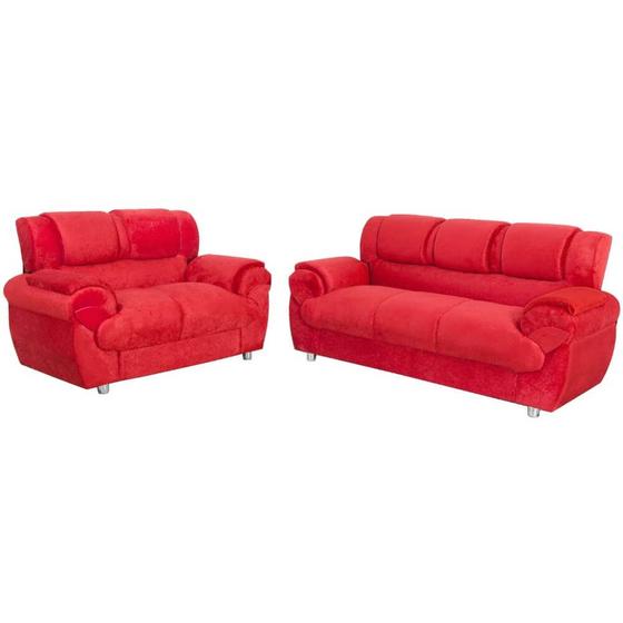 Conjunto de Sofá 7025 Jogo com 2 e 3 Lugares em Tecido Suede Cor Vermelho Menor preço em Conjunto de Sofá 7025 Jogo com 2 e 3 Lugares em Tecido Suede Cor Vermelho
