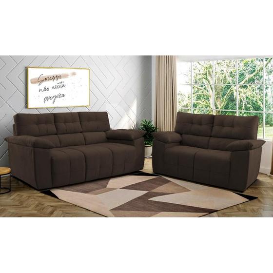 Conjunto de Sofá Cama Inbox Clássico 2 e 3 Lugares 1,50x2,00m Tecido Suede Café Menor preço em Conjunto de Sofá Cama Inbox Clássico 2 e 3 Lugares 1,50x2,00m Tecido Suede Café