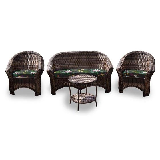 Imagem de Conjunto de Sofá Fibra Sintética Bali - 1 Sofá 2L + 2 Poltronas + 1 Mesa Centro - Tecido Acordes