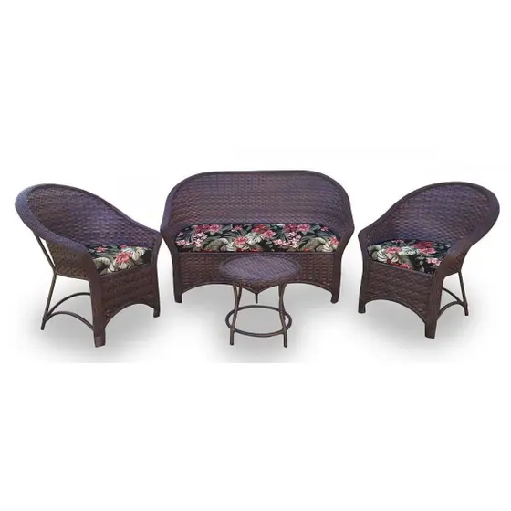 Conjunto de Sofá Fibra Sintética Bali Promo - 1 Sofá 2L + 2 Poltronas + 1 Mesa Centro - Tecido Maui Preto - Abinoski Móveis Sintéticos