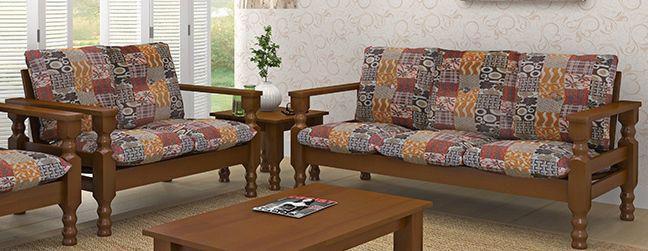 Conjunto de sofa madeira maciça 3+2 lugares cor imbuia Menor preço em Conjunto de sofa madeira maciça 3+2 lugares cor imbuia