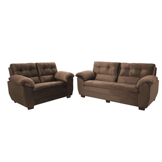 Conjunto de Sofás 2 e 3 Lugares Premium Suede Cacau Hellen Conjunto