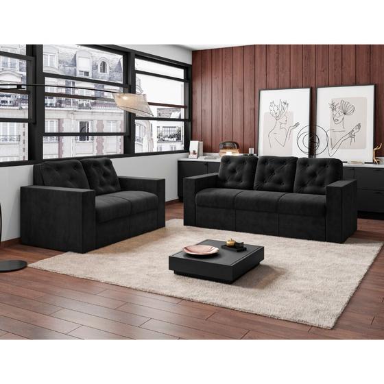 Conjunto de Sofás de 3 e 2 Lugares Grécia Preto é boa?