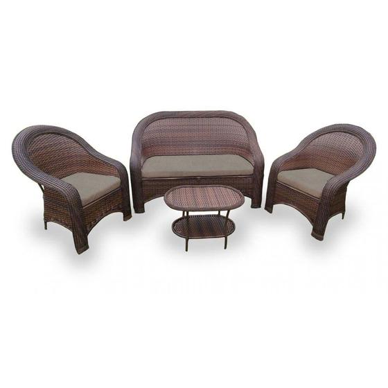 Imagem de Conjunto de Sofás Fibra Sintética Tóquio - 1 Sofá 2L + 2 Poltronas + 1 Mesa Centro - Tecido Duna Fendi